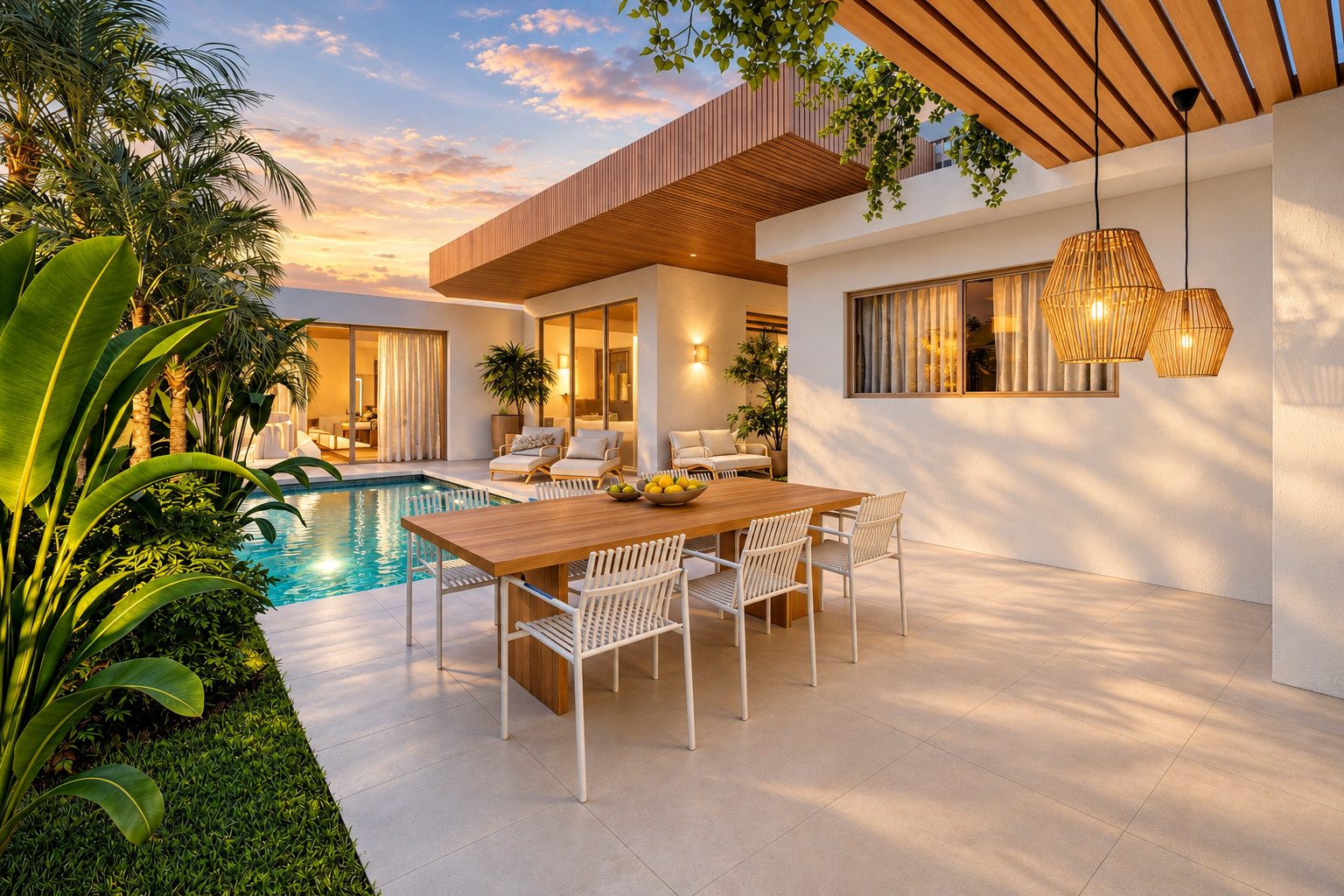 Poolside Terrace at Dusk